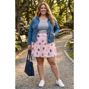 SAILOR MOON Plus Size 3X Mini Skirt Pink Skater Kawaii Symbols Hot Topic Y2K